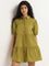 Nuon Olive Cotton Tiered Shirt Dress