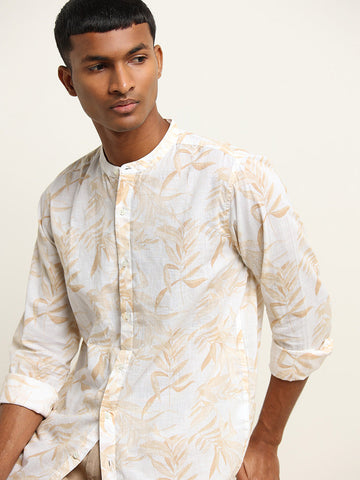 ETA Beige Printed Grandad Resort Fit Shirt