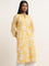 Utsa Yellow Leaf Patterned Straight Cotton Kurta