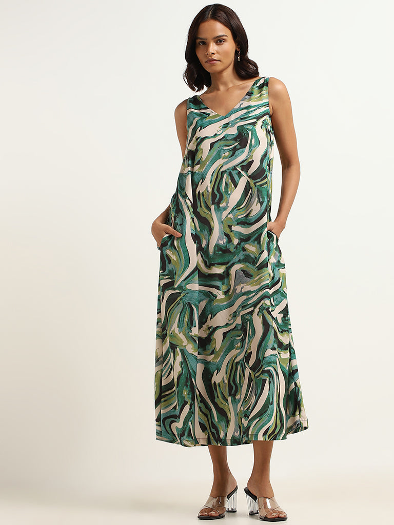 Wardrobe Green Abstract Print Midi Dress