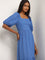 LOV Solid Blue Tiered Blended Linen Maxi Dress