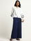 LOV Navy Solid Wide-Leg Pants