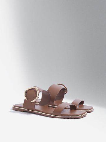 LUNA BLU Tan Dual Strap Slides