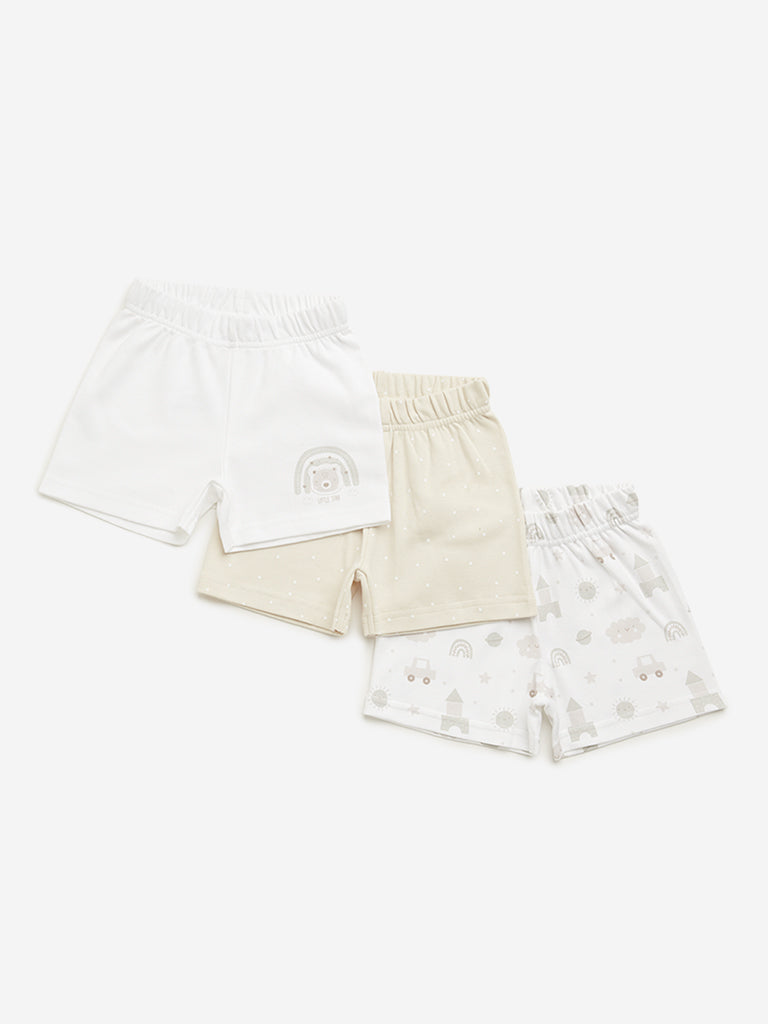 HOP Baby Beige Printed Shorts - Pack of 3