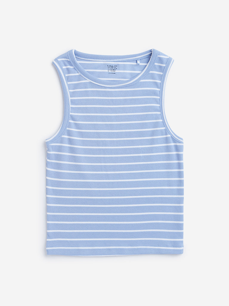 Y&F Kids Blue Ribbed Design Tank Top