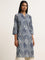 Utsa Navy Abstract Printed Straight Cotton Kurta