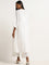 Utsa White Embroidered Cotton A-Line Kurta