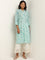 Utsa Turquoise Straight Fit Printed Cotton Kurta