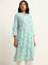 Utsa Turquoise Straight Fit Printed Cotton Kurta