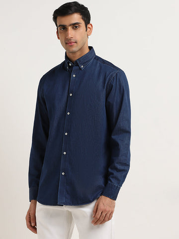 Ascot Dark Blue Chambray Relaxed-Fit Cotton Shirt