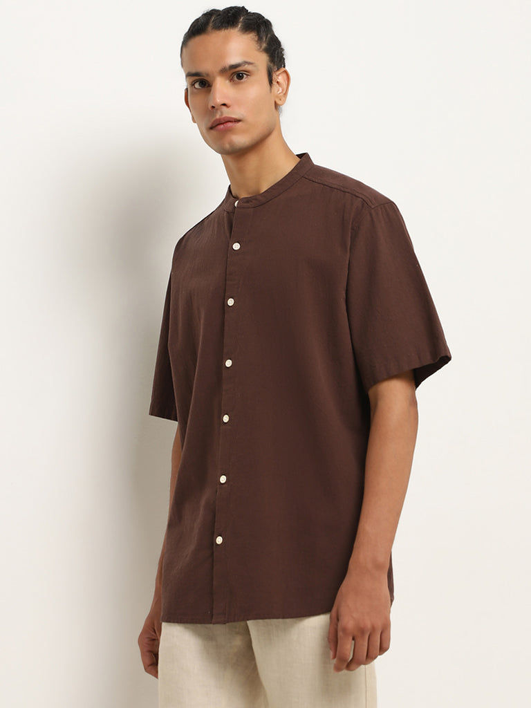 ETA Dark Brown Slim-Fit Cotton Shirt