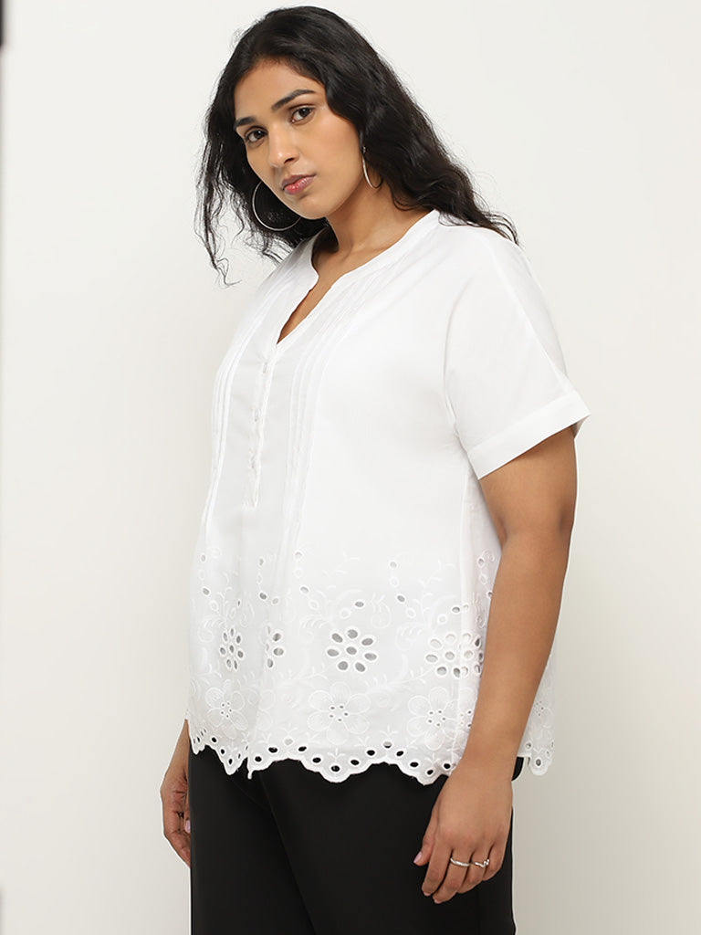 Gia White Schiffli Design Blouse