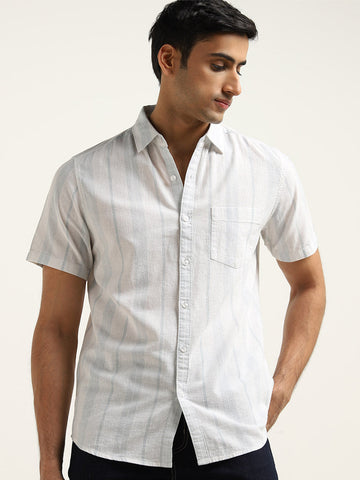 WES Casuals Light Blue Striped Slim Fit Shirt