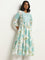 Utsa Turquoise Floral Patterned A-line Kurta