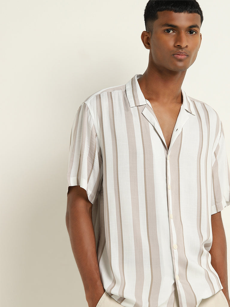 Nuon White Striped Relaxed-Fit Shirt