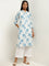 Utsa Blue Floral Printed Straight Cotton Kurta