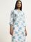 Utsa Blue Floral Printed Straight Cotton Kurta