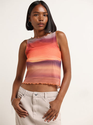 Nuon Orange Mesh Crop Top