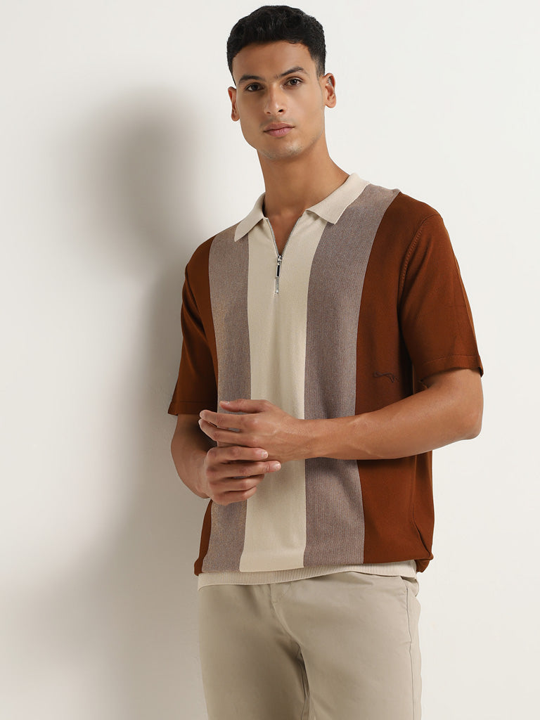 WES Casuals Beige Checks Relaxed-Fit Shirt