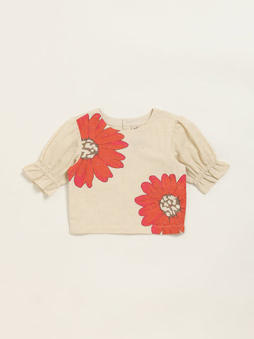 Utsa Kids Beige Floral Top (2 - 8yrs)