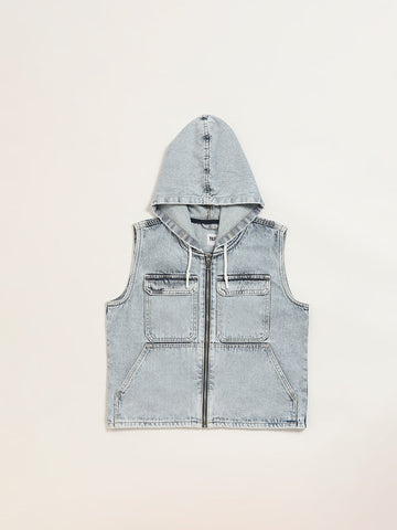 Y&F Kids Blue Denim Hooded Jacket