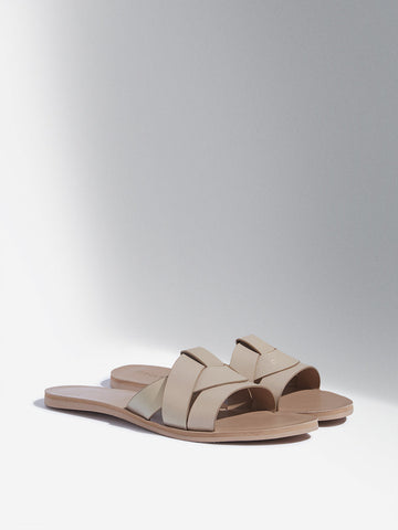 LUNA BLU Beige Multi-Strap Slides