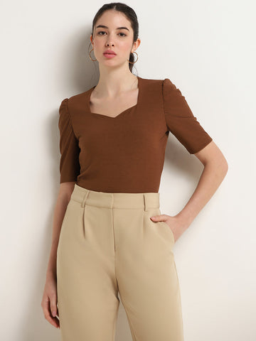 Wardrobe Brown Ribbed Fitted Top