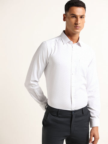 WES Formals White Printed Slim Fit Shirt