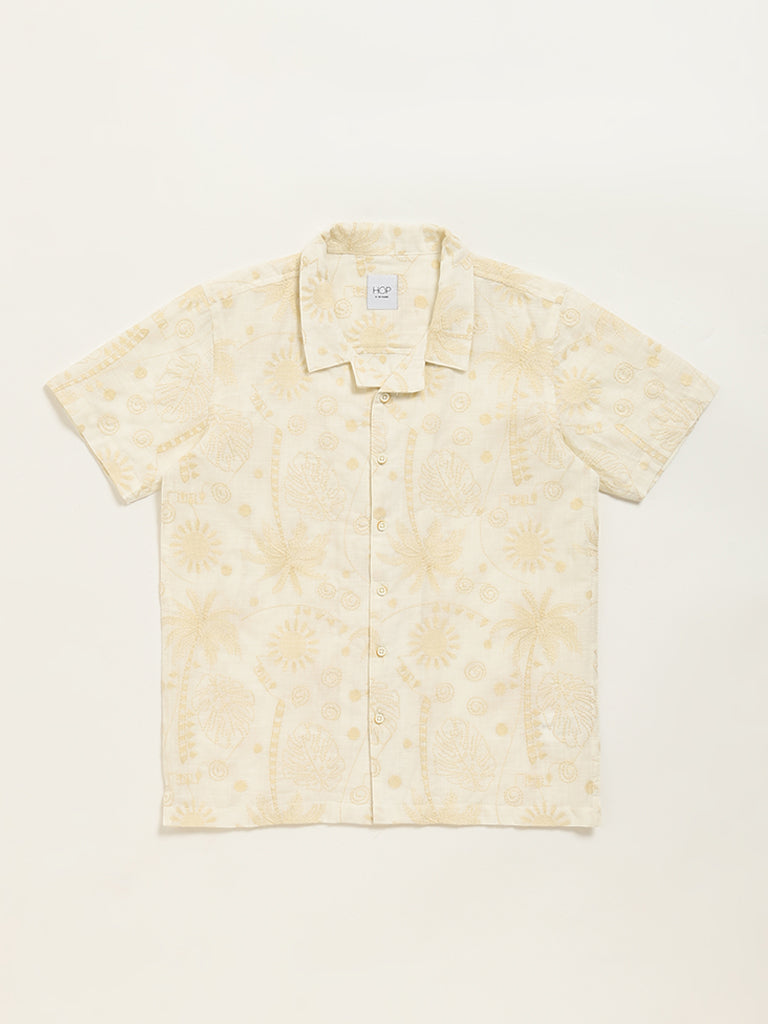 HOP Kids Beige Embroidered Shirt