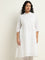 Diza White Cotton A-Line Collared Kurta