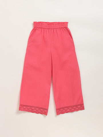 Utsa Kids Coral Crochet High-Rise Cotton Palazzos (2 - 8yrs)