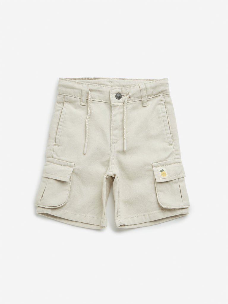 HOP Kids Beige Cargo-Style Mid-Rise Cotton Shorts