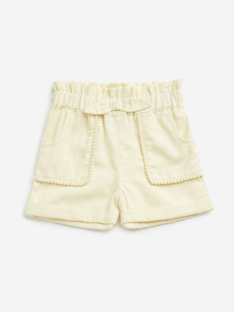 HOP Kids Light Yellow Mid Rise Denim Shorts