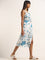 Bombay Paisley White Foliage Print A-Line Slit Dress