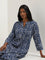 Utsa Blue Leaf Printed A-Line Kurta