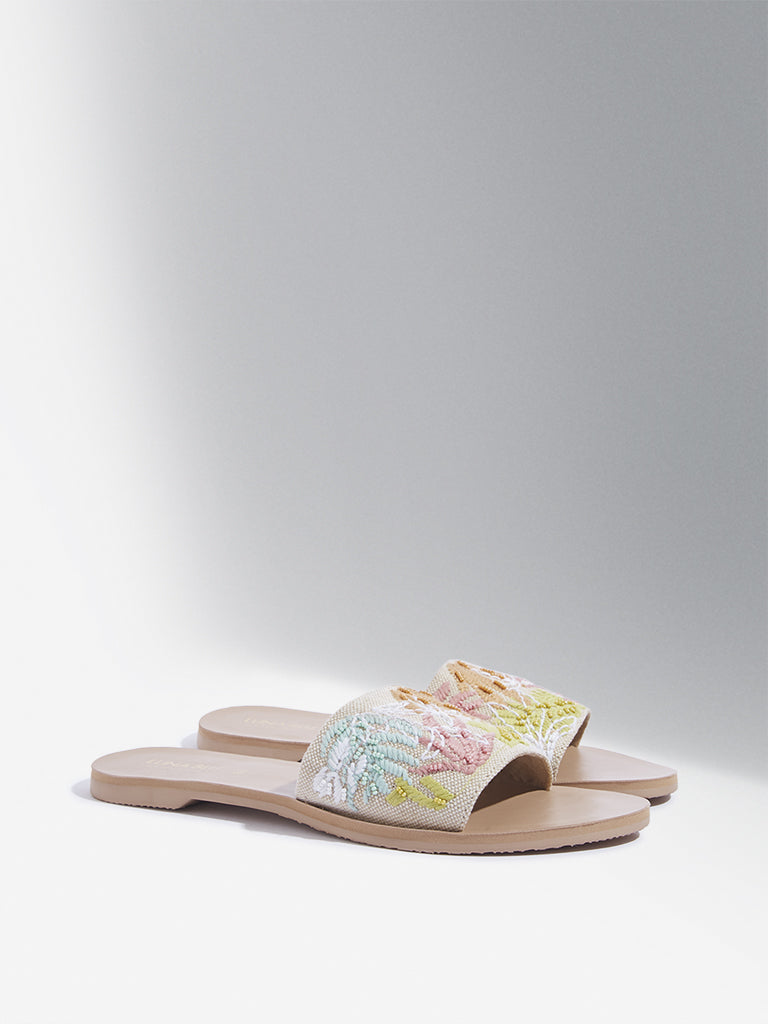 LUNA BLU Multicolour Tropical Embroidered Slides