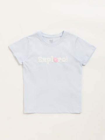 Y&F Kids Light Blue Text Design T-Shirt