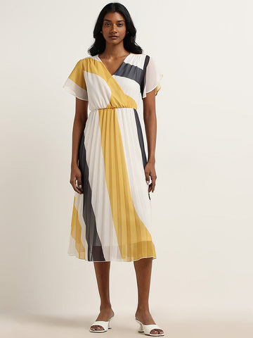 Wardrobe Yellow Accordion Pleated A-Line Dress