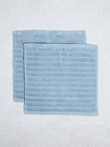 Westside Home Blue Self-Striped Luxe Ripple Face Towels (Set of 2)