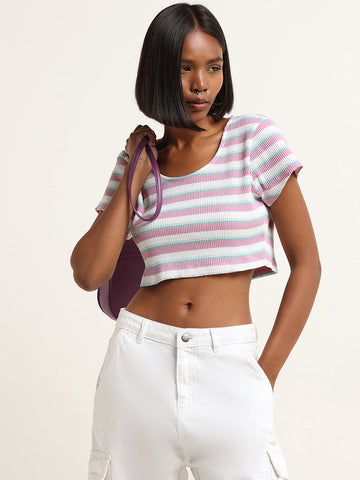 Nuon Lilac Striped Crop Top