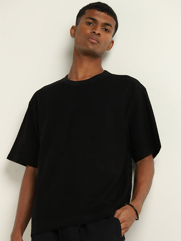 ETA Black Textured Slim Fit T-Shirt