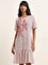 Bombay Paisley Red Ikat Printed Drop-Waist Cotton Dress