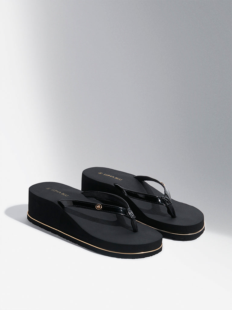 LUNA BLU Black Wedge-Heel Flip-Flop