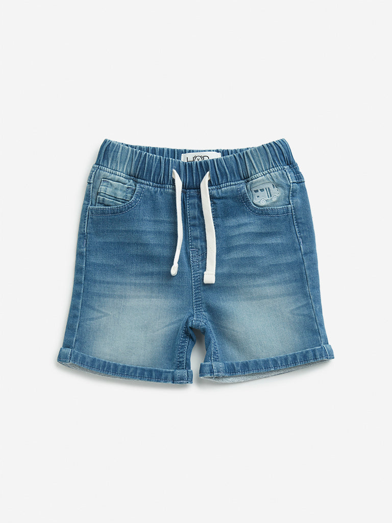 HOP Baby Dark Blue Faded Mid-Rise Shorts