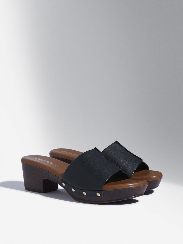 LUNA BLU Black Slip-On Heel Sandals