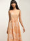 Bombay Paisley Orange Floral Design Tiered Cotton Dress