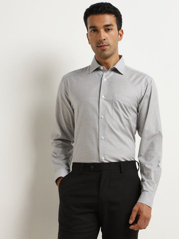 WES Formals Grey Solid Relaxed-Fit Shirt