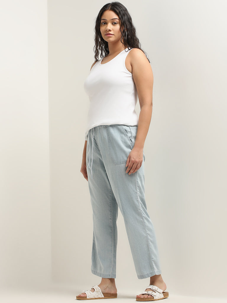 Gia Light Blue Chambray High-Rise Straight Fit Pants