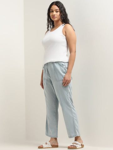 Gia Light Blue Chambray High-Rise Straight Fit Pants