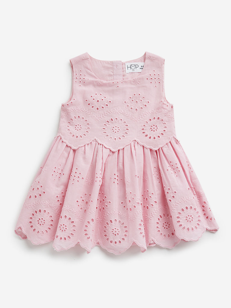 HOP Baby Dusty Pink Schiffli Design A-Line Cotton Dress